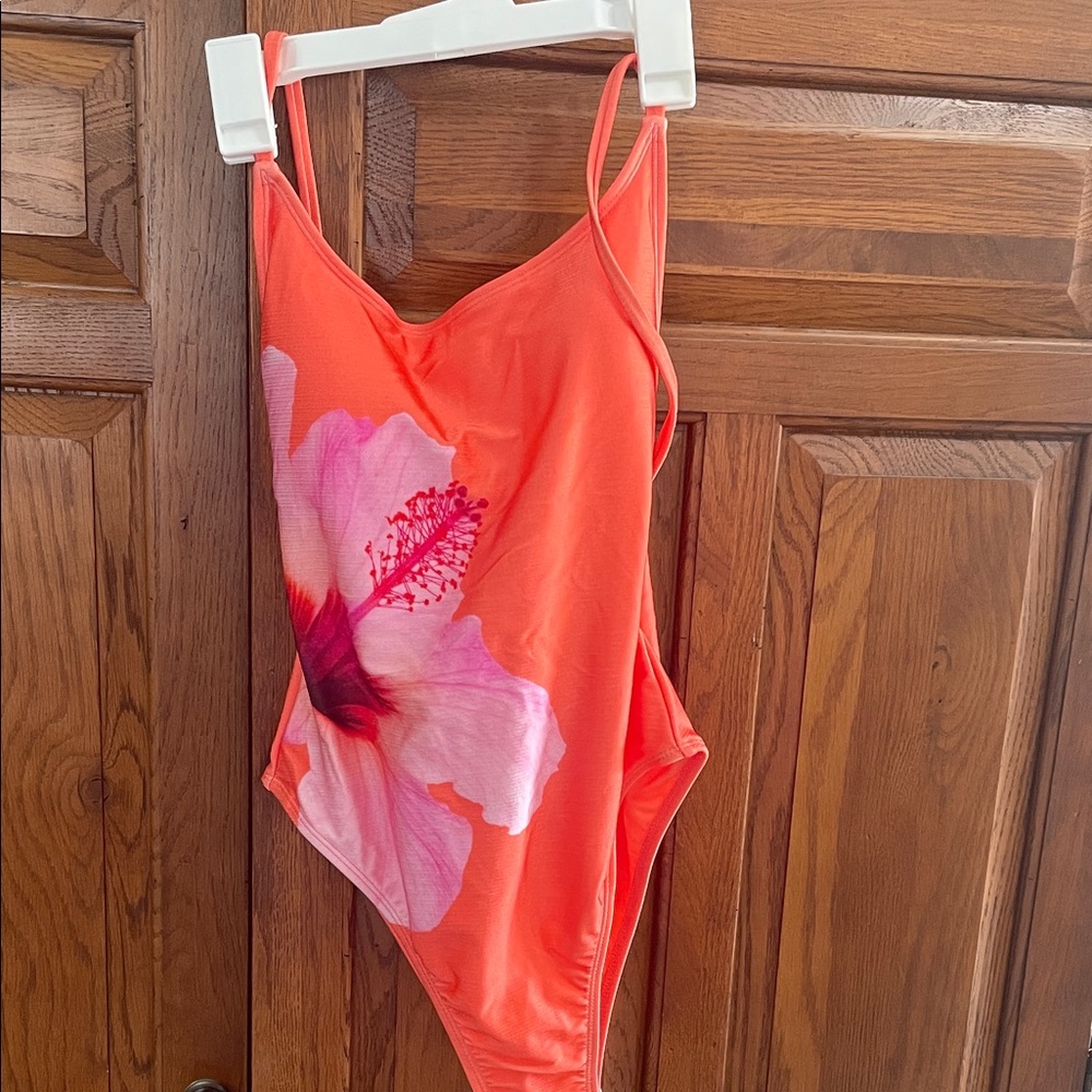 Floral Orange One Piece Swimsuit size small 4/6